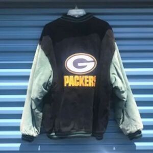 Suede Jacket . Size: Extra Large {46-48} . Varsity Full Zip . Green Bay Packers